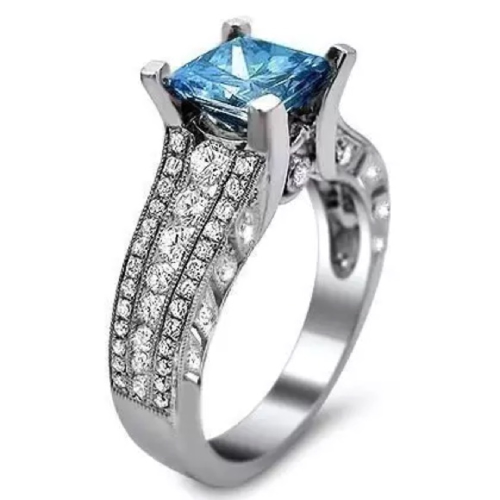 New 925 Silver Beautiful Sapphire Party Ring - Picture 3 of 3